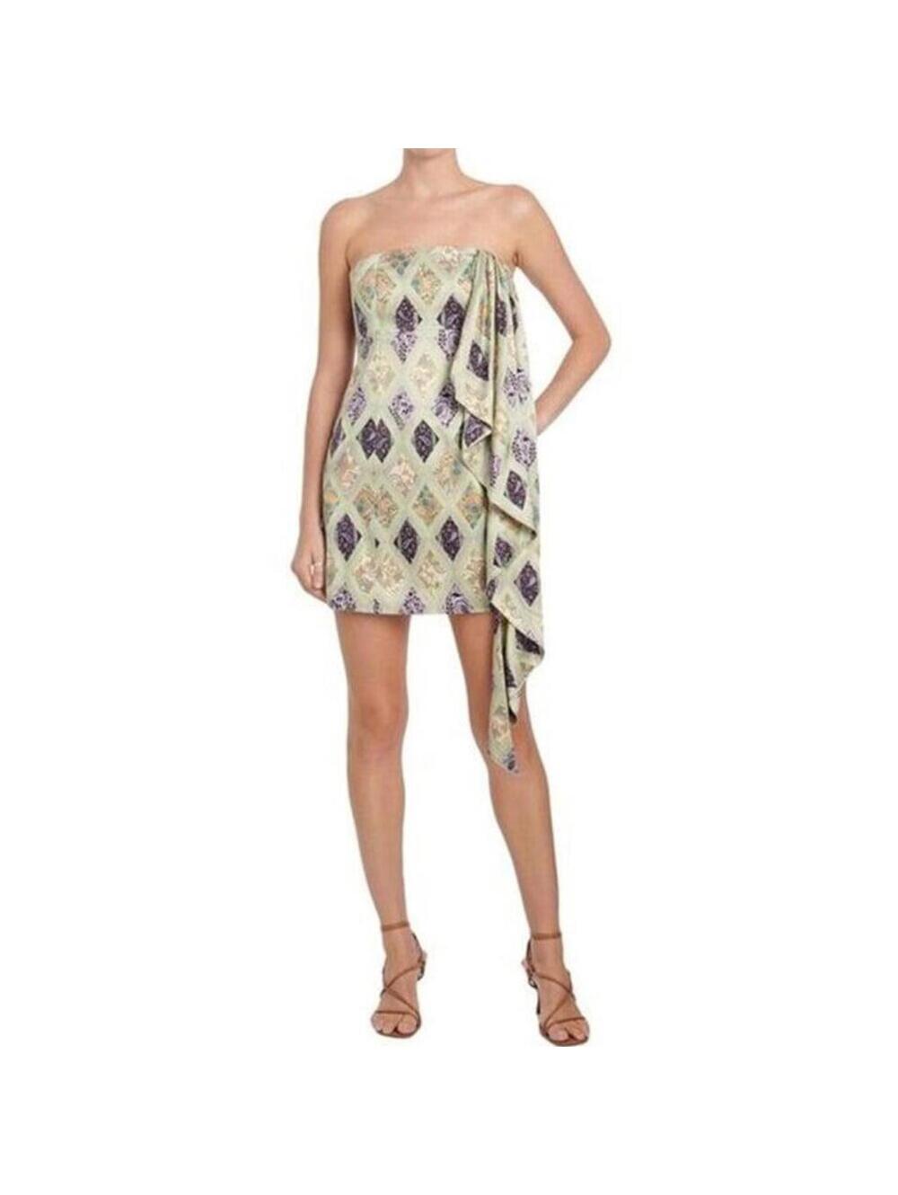 CINQ À SEPT Luisa Strapless Silk Mini Dress Celadon Multi Size 8 NWOT $595